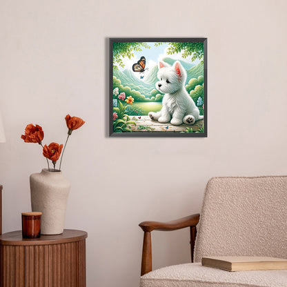Dog And Butterfly - Full AB Round Drill Diamond Painting 30*30CM
