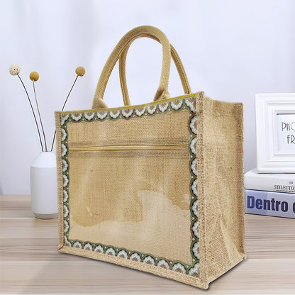 Linen Tote Bags Waterproof Daily Utility Bag for Grocery/School/Travel/Study/Gym