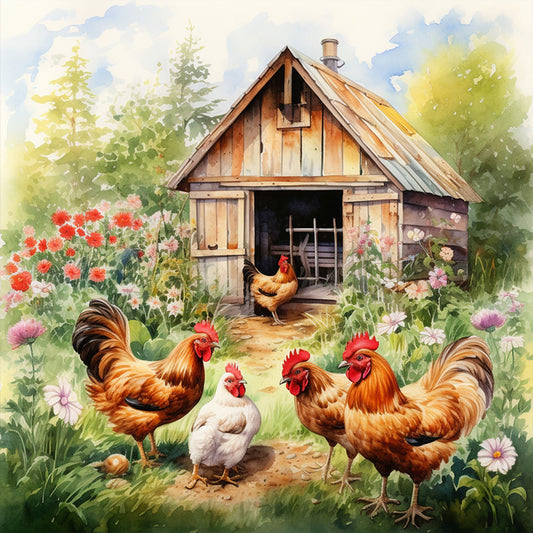 Farm Chicken - Full Round Drill Diamond Painting 30*30CM