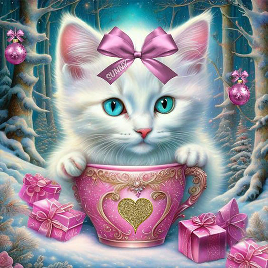 Teacup Cat - Full Round Drill Diamond Painting 30*30CM