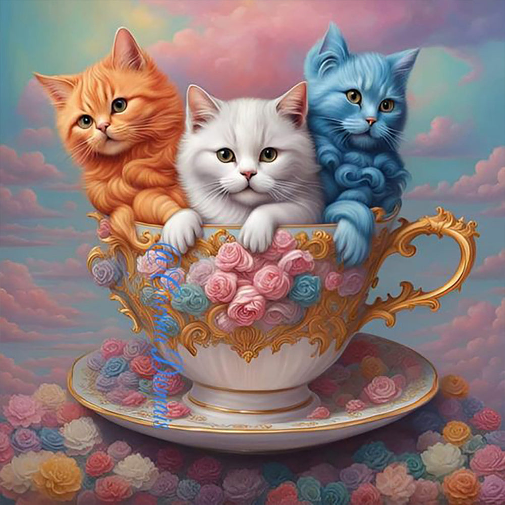 Teacup Cat - Full Round Drill Diamond Painting 30*30CM