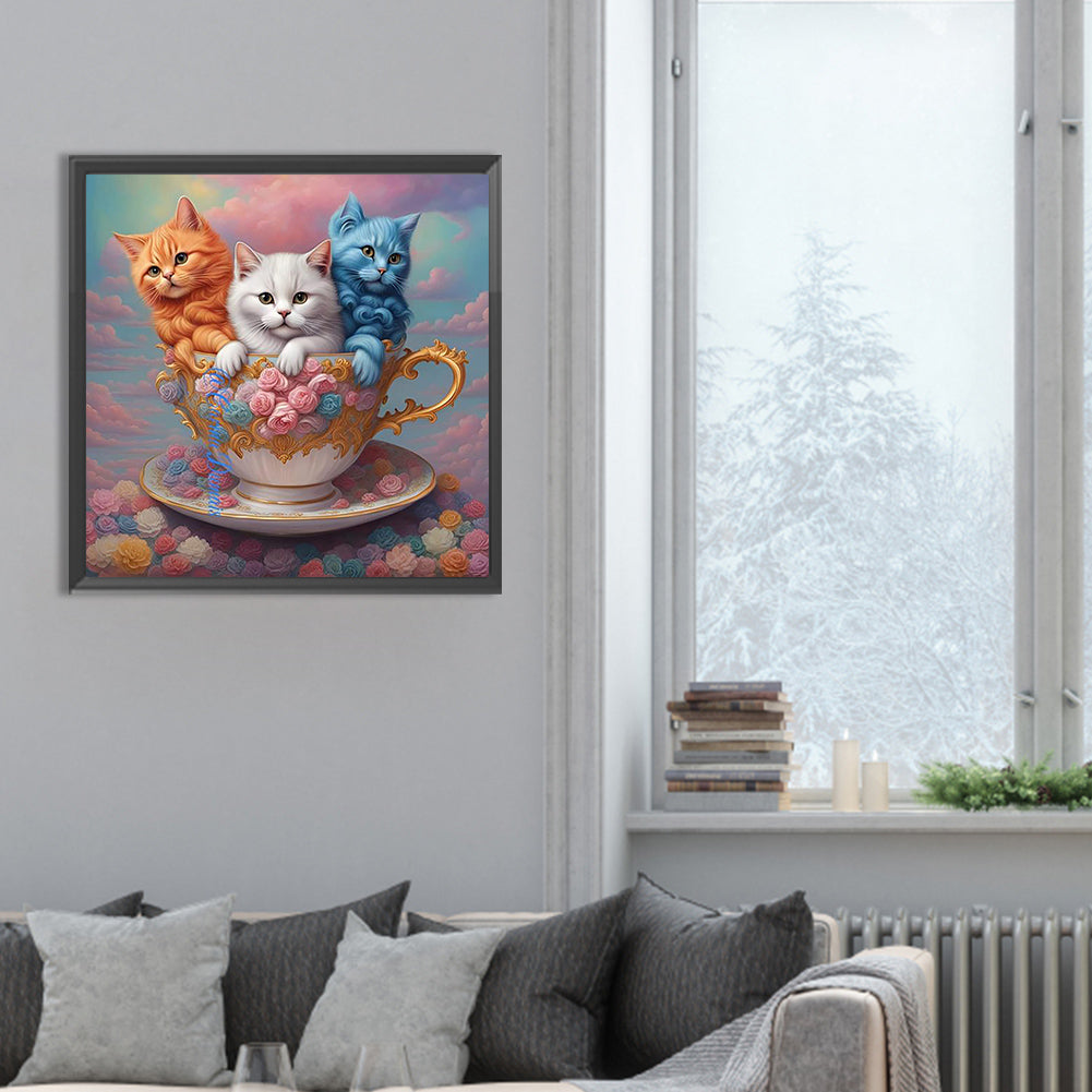 Teacup Cat - Full Round Drill Diamond Painting 30*30CM
