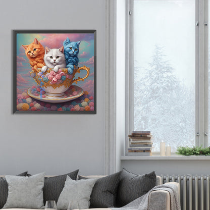 Teacup Cat - Full Round Drill Diamond Painting 30*30CM