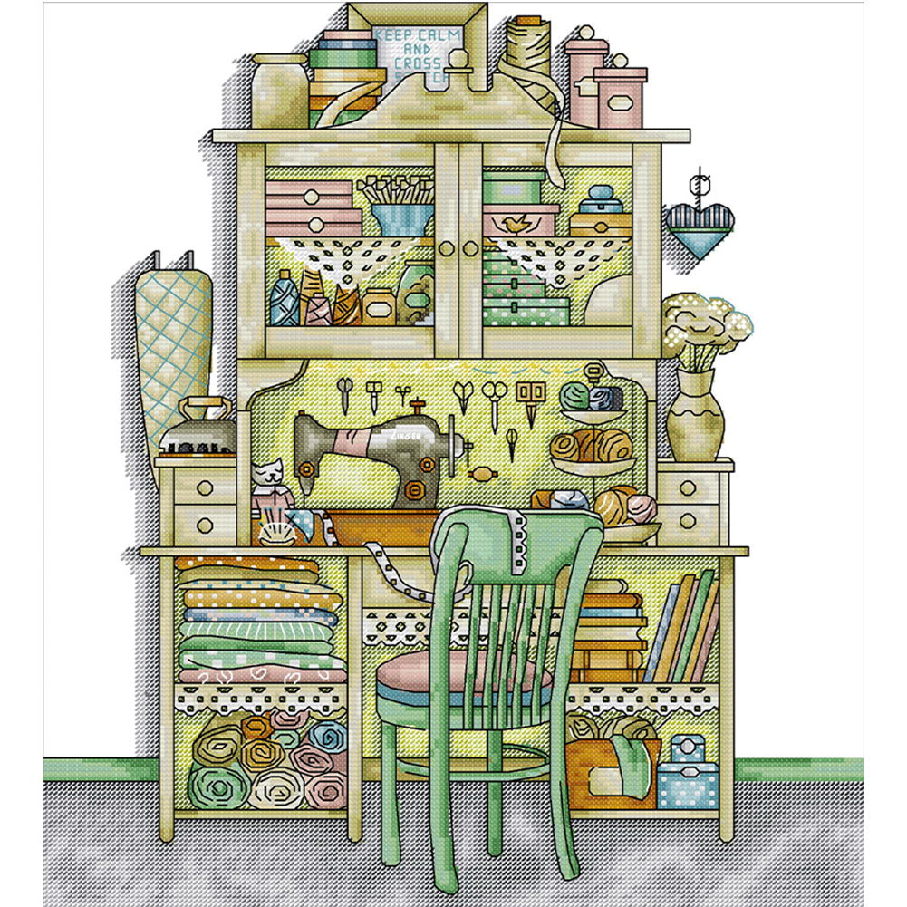 Hand Sewing Cabinet - 14CT Stamped Cross Stitch 38*43CM