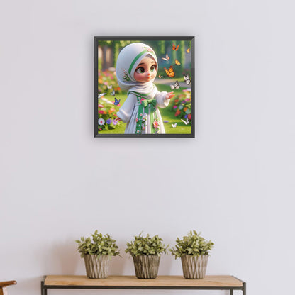 Girl With Butterfly - Full Round Drill Diamond Painting 30*30CM