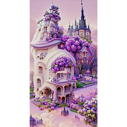 Purple Flower Castle - 11CT Stamped Cross Stitch 40*70CM