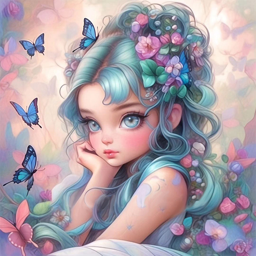 Butterfly And Flower Girl - Full AB Round Drill Diamond Painting 40*40CM