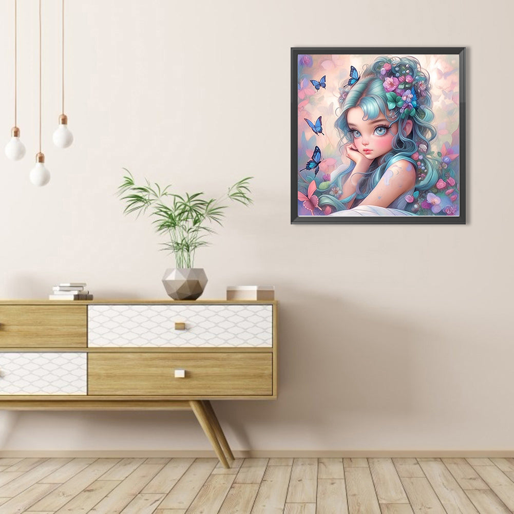 Butterfly And Flower Girl - Full AB Round Drill Diamond Painting 40*40CM