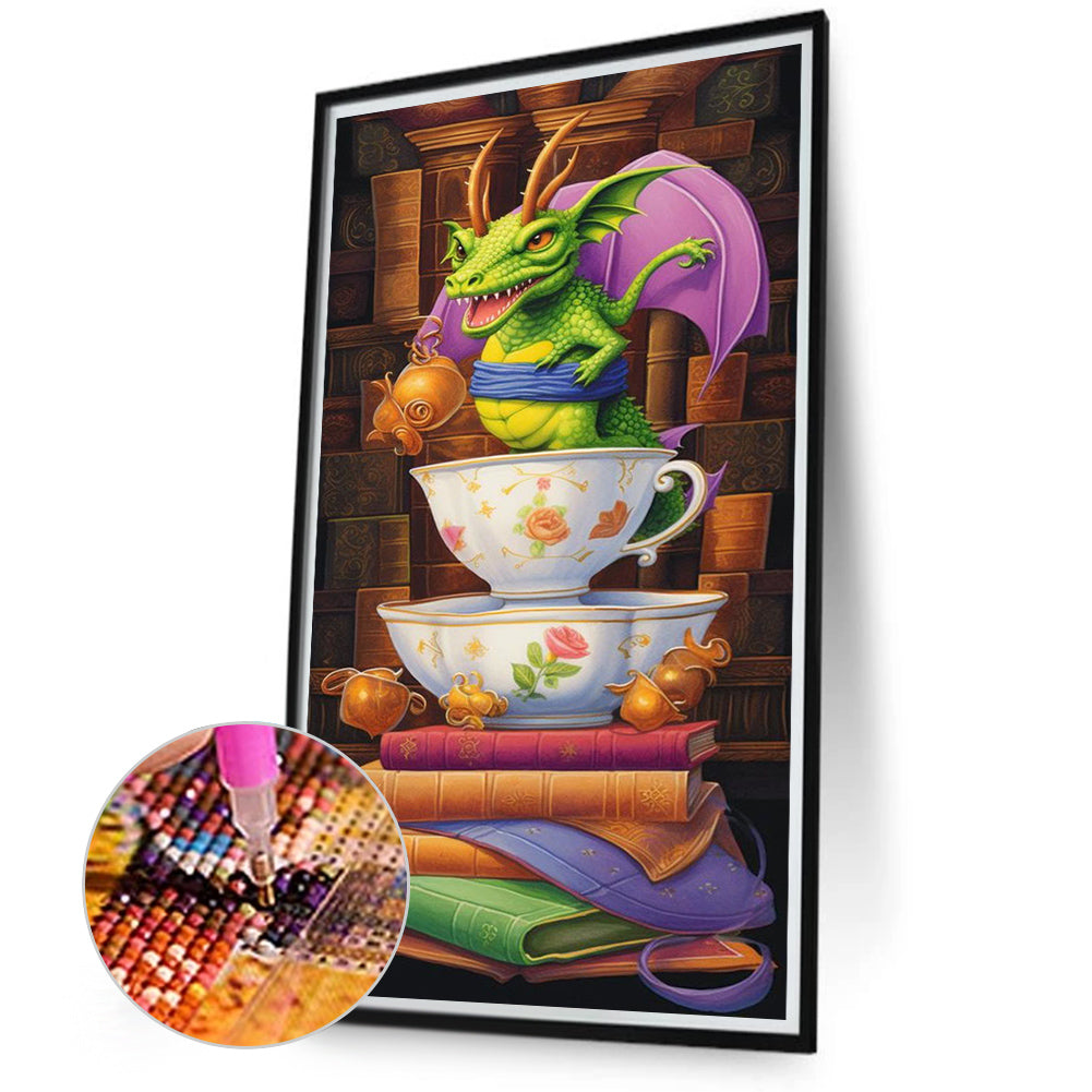 Reading Little Green Dragon - Full Round Drill Diamond Painting 40*70CM