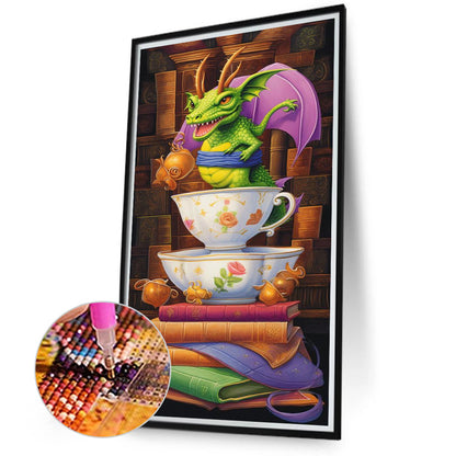 Reading Little Green Dragon - Full Round Drill Diamond Painting 40*70CM
