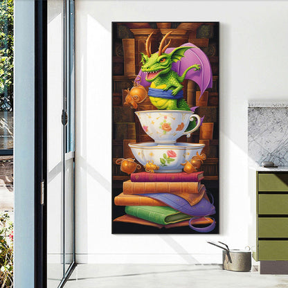 Reading Little Green Dragon - Full Round Drill Diamond Painting 40*70CM