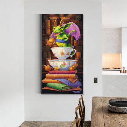 Reading Little Green Dragon - Full Round Drill Diamond Painting 40*70CM