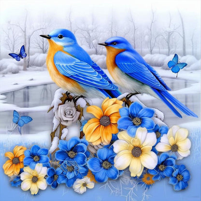 Snow Blue Tit - Full Round Drill Diamond Painting 30*30CM