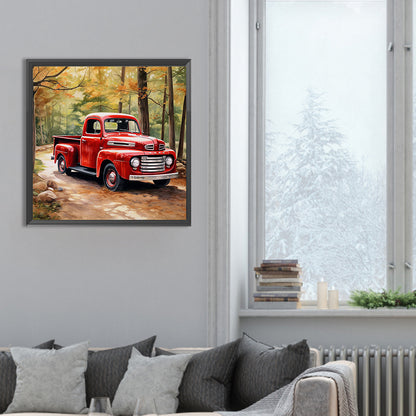 Little Red Car In The Woods - Full Round Drill Diamond Painting 30*30CM
