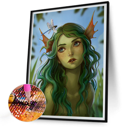 Dragonfly And Mermaid Girl - Full Round Drill Diamond Painting 30*40CM