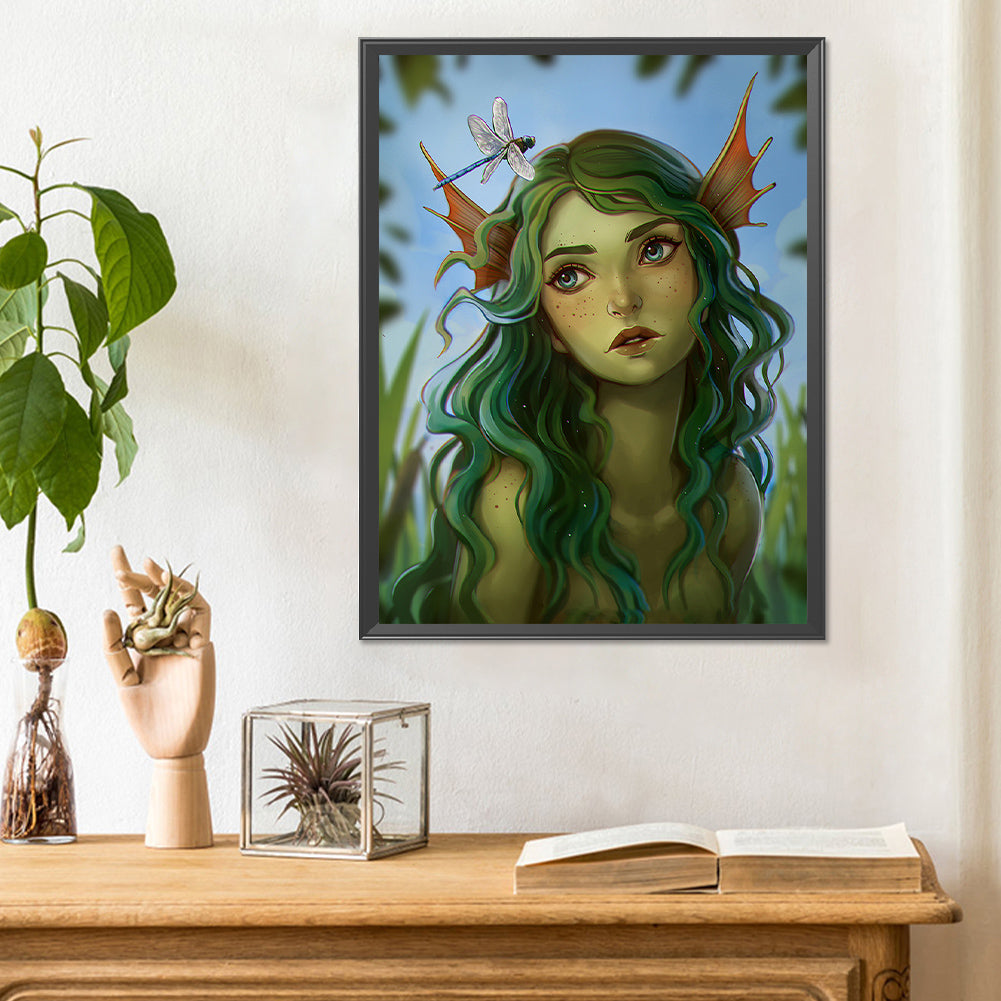 Dragonfly And Mermaid Girl - Full Round Drill Diamond Painting 30*40CM