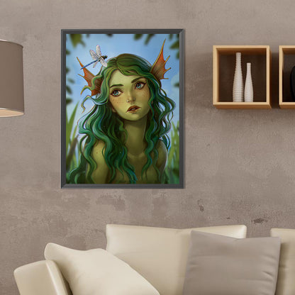 Dragonfly And Mermaid Girl - Full Round Drill Diamond Painting 30*40CM