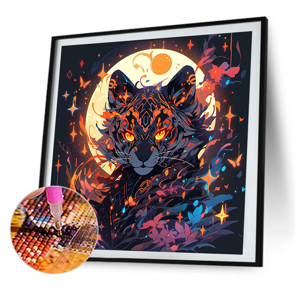 Tiger Under The Moon - Full AB Round Drill Diamond Painting 40*40CM
