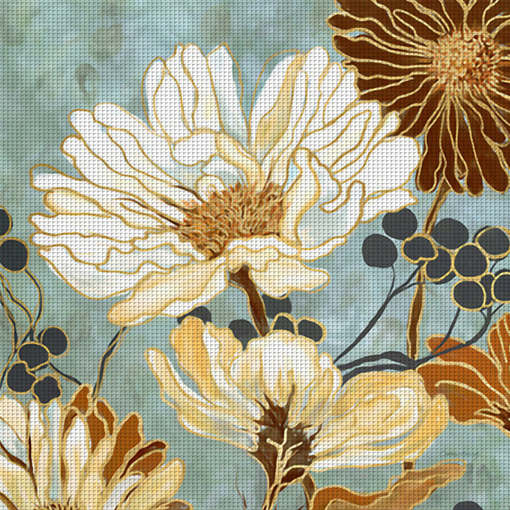 Vintage Flowers - 11CT Stamped Cross Stitch 40*40CM