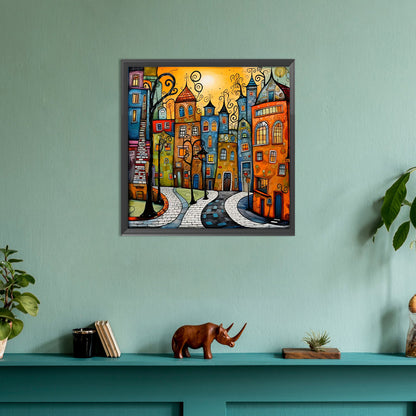 Houses Street - Full Round Drill Diamond Painting 30*30CM
