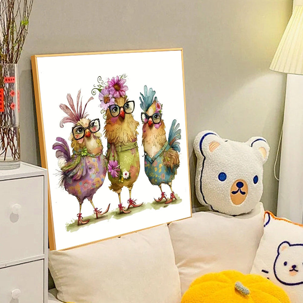 Three Chickens - Full Round Drill Diamond Painting 40*40CM