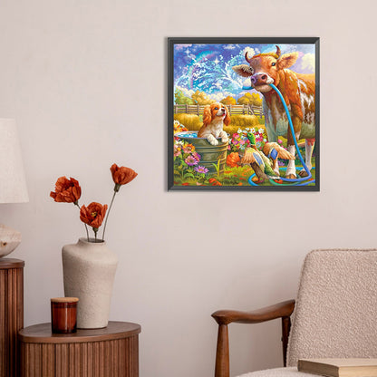 Garden Cow Puppy Duck - Full Round Drill Diamond Painting 30*30CM