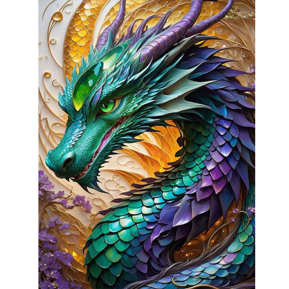 Purple Green Dragon - Full Round Drill Diamond Painting 30*40CM