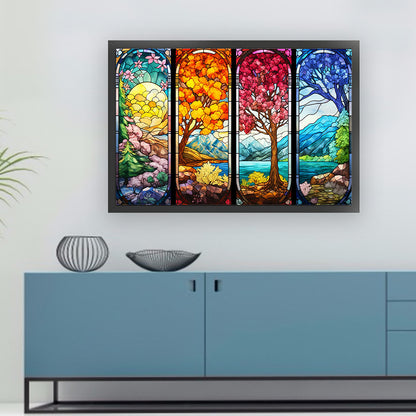 Glass Painting-Four Seasons Tree - 11CT Stamped Cross Stitch 60*40CM