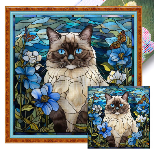 Glass Painting-Siamese Cat - 11CT Stamped Cross Stitch 40*40CM