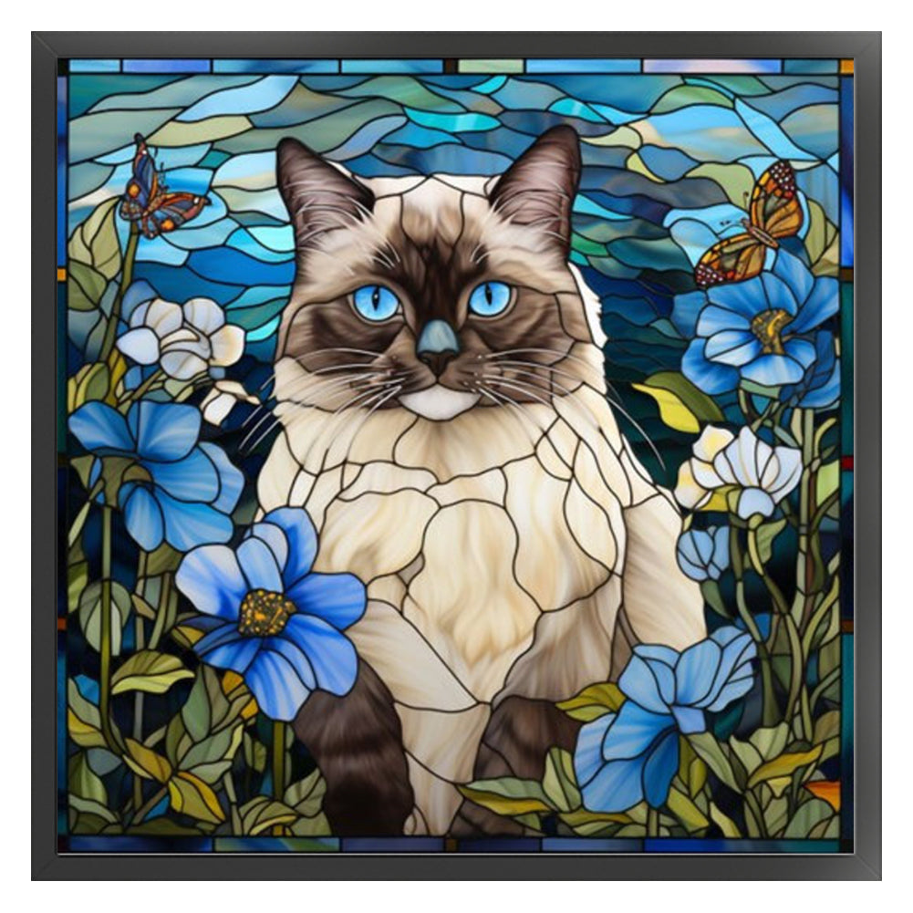 Glass Painting-Siamese Cat - 11CT Stamped Cross Stitch 40*40CM