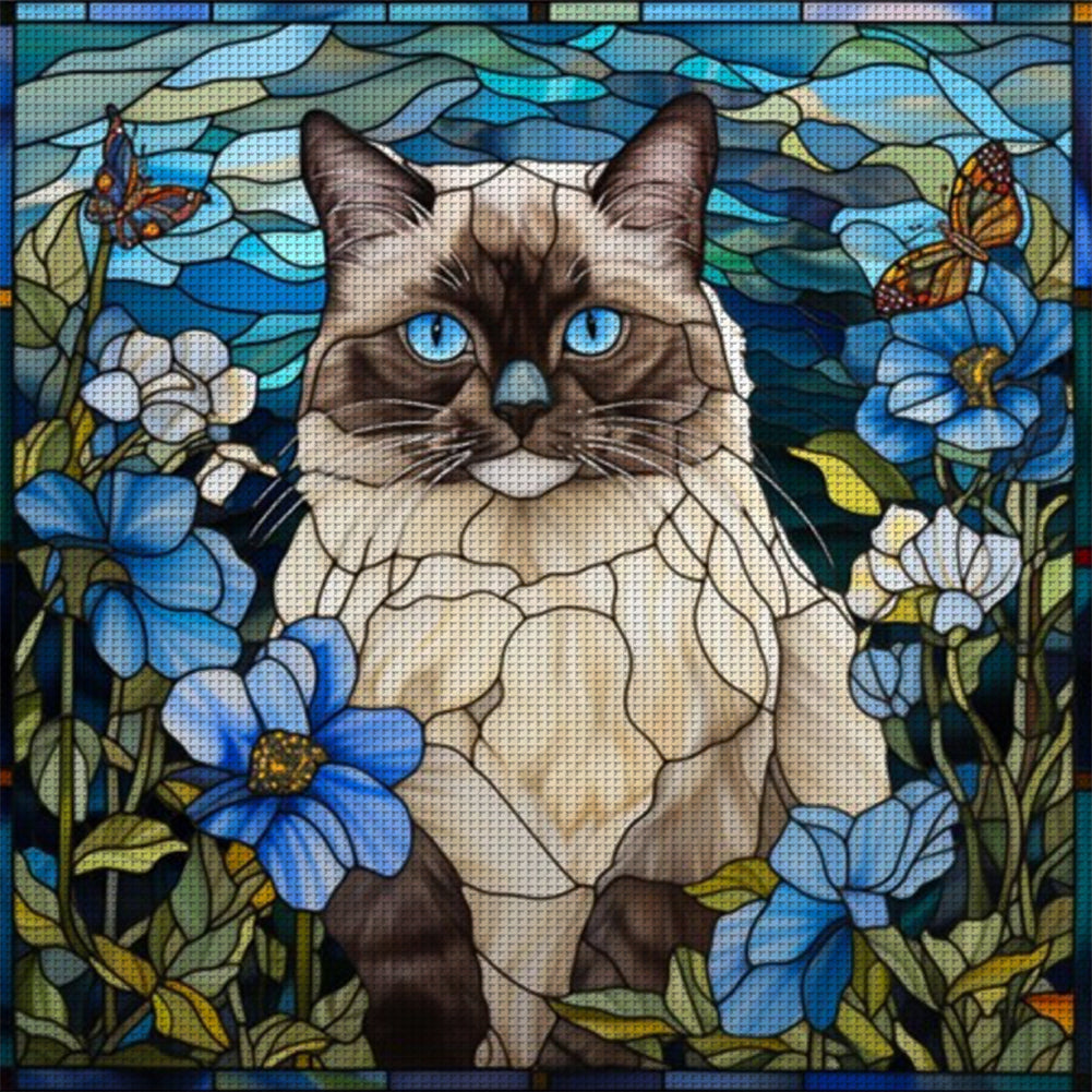 Glass Painting-Siamese Cat - 11CT Stamped Cross Stitch 40*40CM
