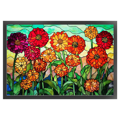 Glass Painting-Flowers - 11CT Stamped Cross Stitch 60*40CM