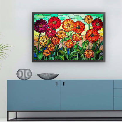 Glass Painting-Flowers - 11CT Stamped Cross Stitch 60*40CM