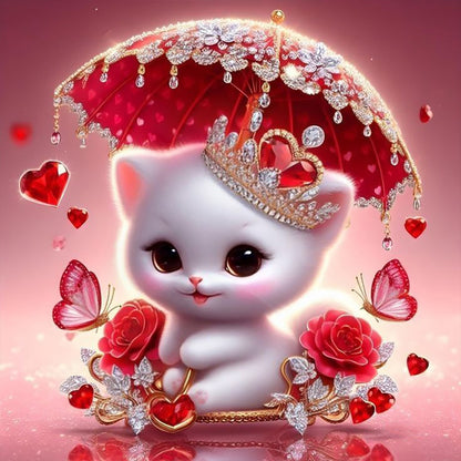 Kitten Holding An Umbrella - Full Round Drill Diamond Painting 30*30CM