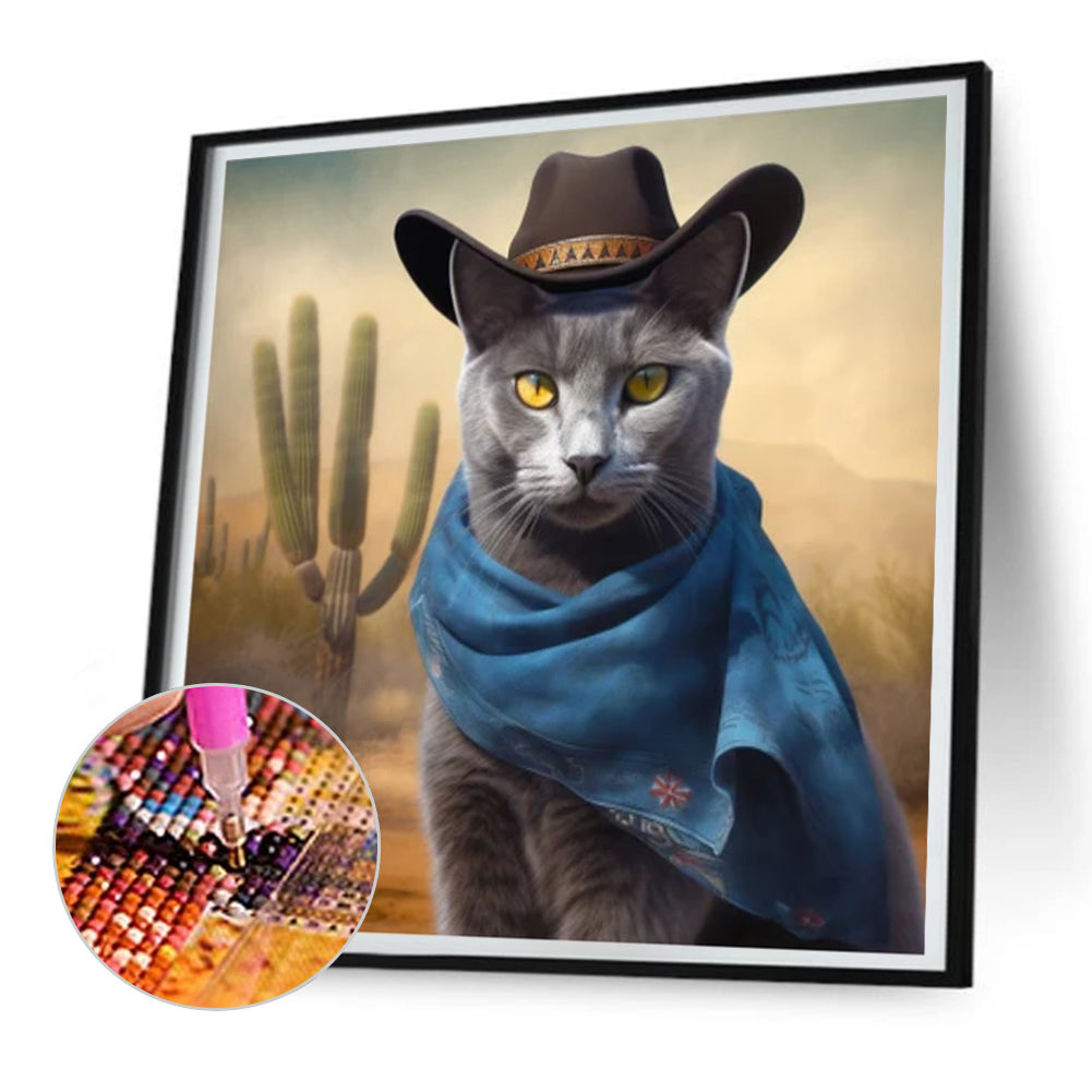 Desert Cool Denim Blue Cat - Full Round Drill Diamond Painting 30*30CM