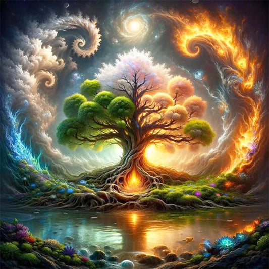 The Gorgeous Tree Of Life In The Middle Of The Lake - Full Round Drill Diamond Painting 30*30CM