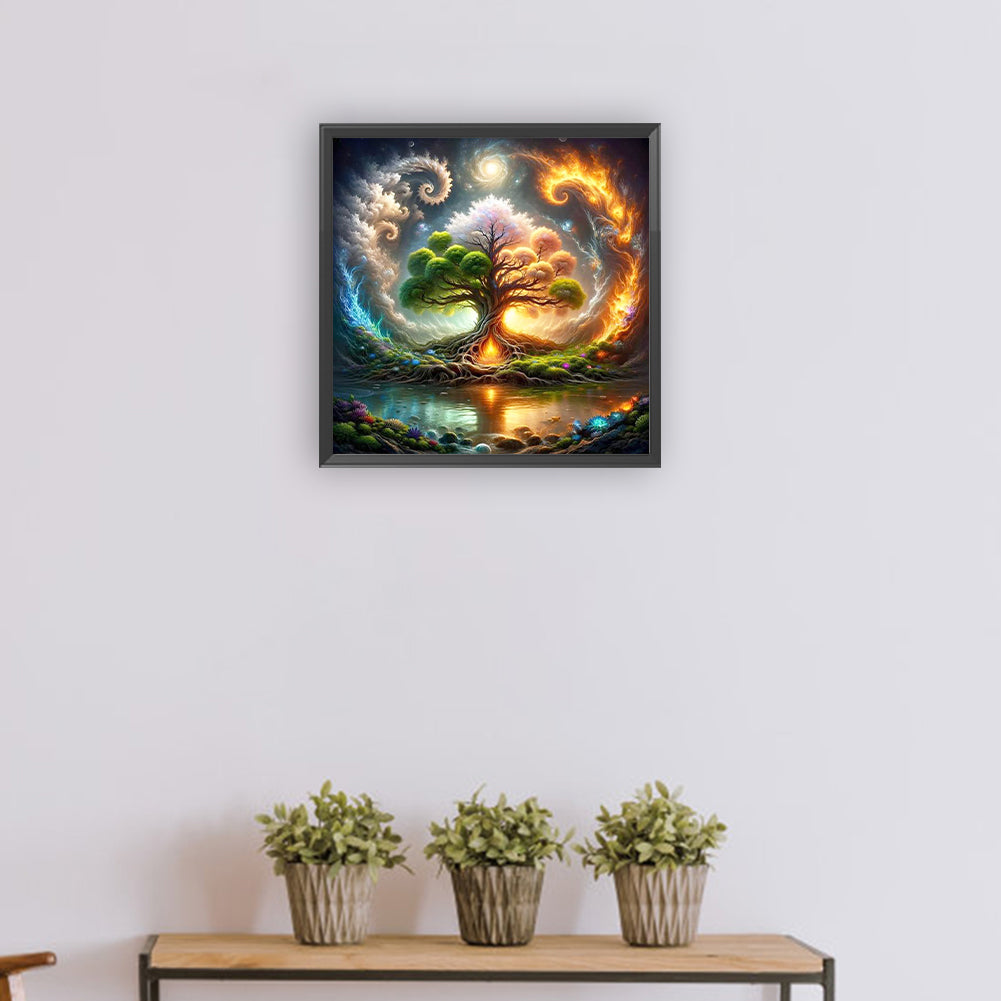 The Gorgeous Tree Of Life In The Middle Of The Lake - Full Round Drill Diamond Painting 30*30CM