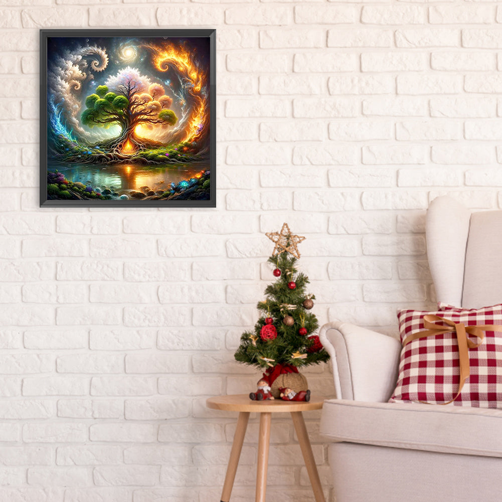 The Gorgeous Tree Of Life In The Middle Of The Lake - Full Round Drill Diamond Painting 30*30CM