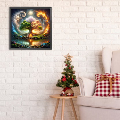 The Gorgeous Tree Of Life In The Middle Of The Lake - Full Round Drill Diamond Painting 30*30CM