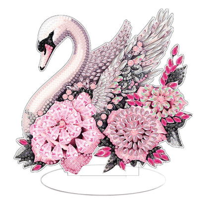 Round Diamond Painting Desktop Decoration for Home Office Decor (White Swan)