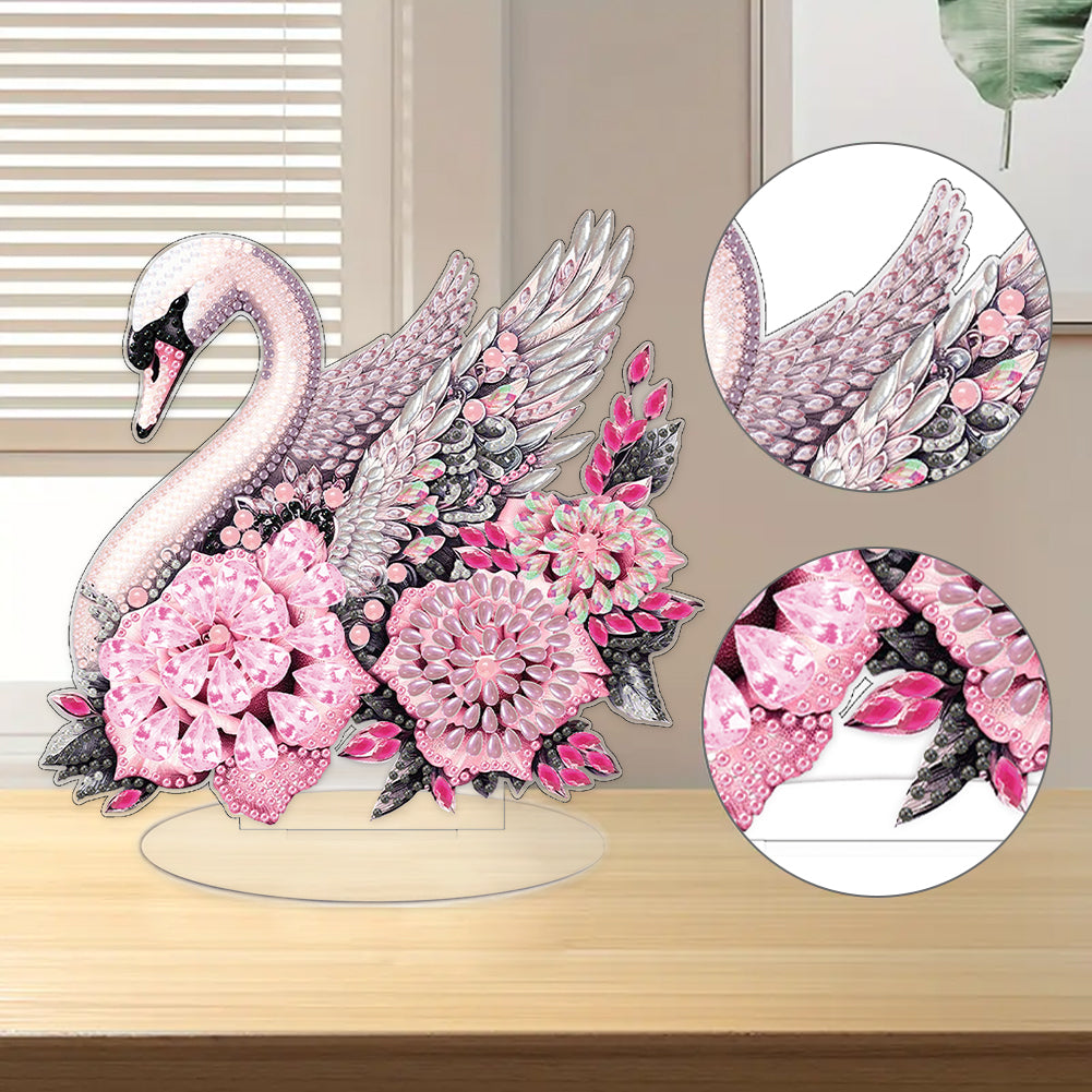 Round Diamond Painting Desktop Decoration for Home Office Decor (White Swan)