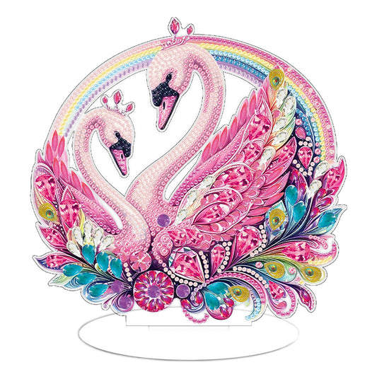 Round Diamond Painting Desktop Decoration for Home Office Decor (Colorful Swans)