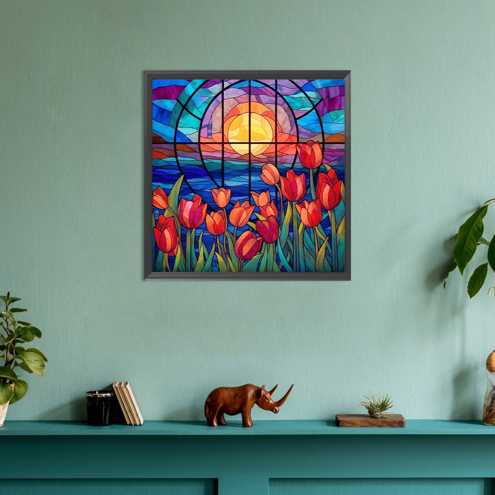 Glass Painting Tulip Flowers - Full Round Drill Diamond Painting 30*30CM