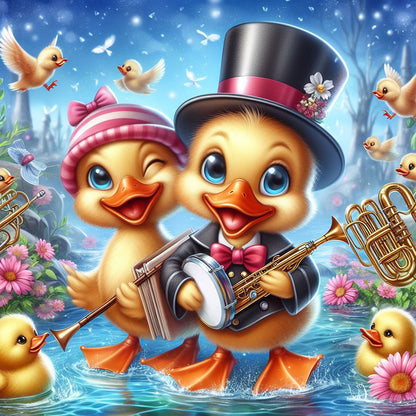 Two Little Yellow Ducks - Full Round Drill Diamond Painting 30*30CM