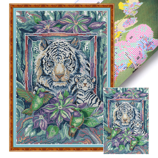 Tiger Mother And Son - 14CT Stamped Cross Stitch 36*50CM(Joy Sunday)