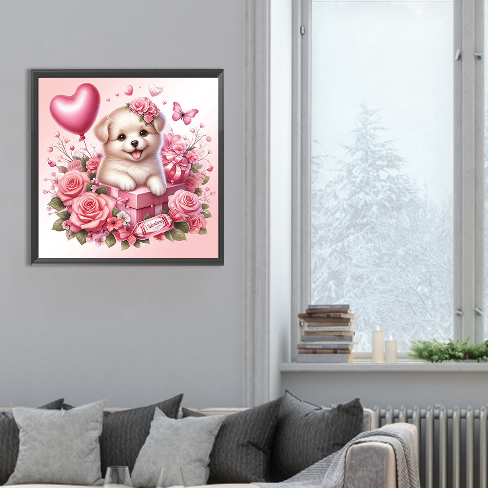 Love Rose Puppy - Full Round Drill Diamond Painting 30*30CM