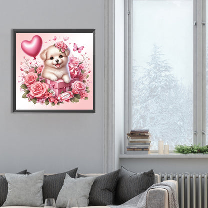 Love Rose Puppy - Full Round Drill Diamond Painting 30*30CM