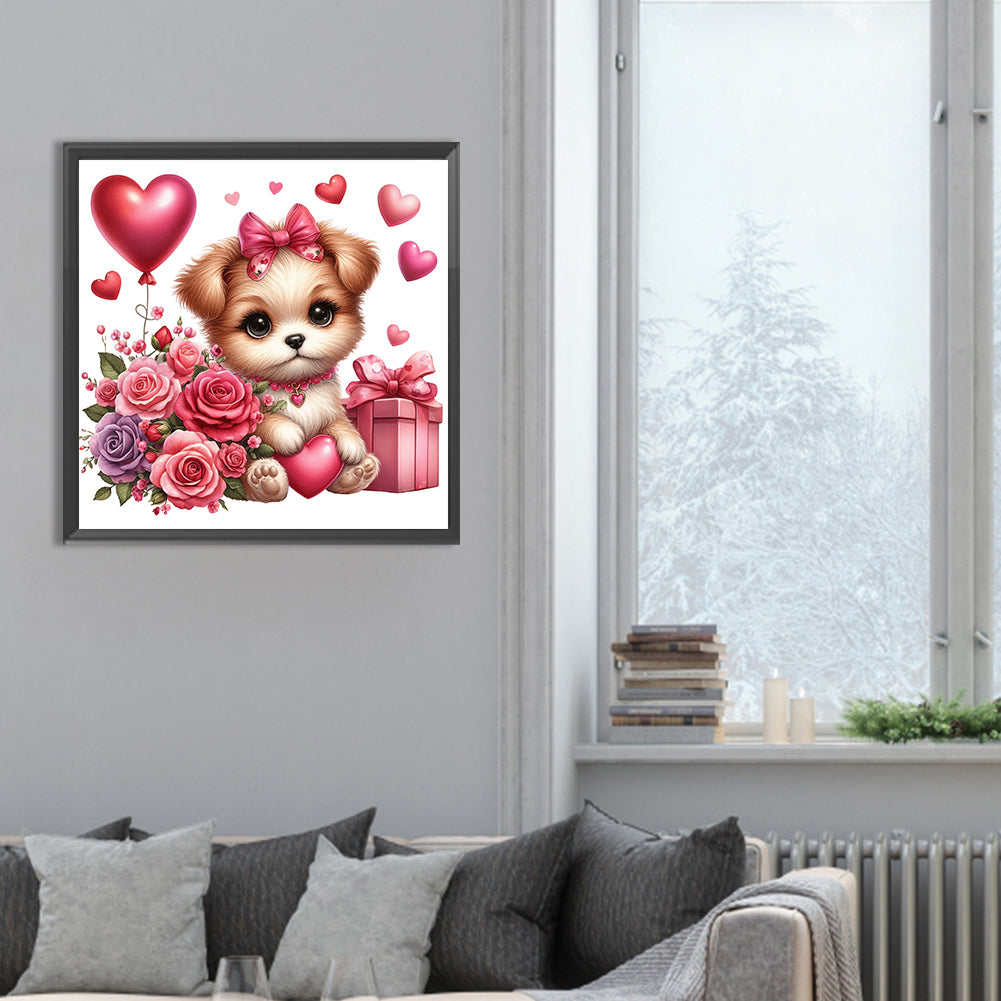Love Rose Puppy - Full Round Drill Diamond Painting 30*30CM