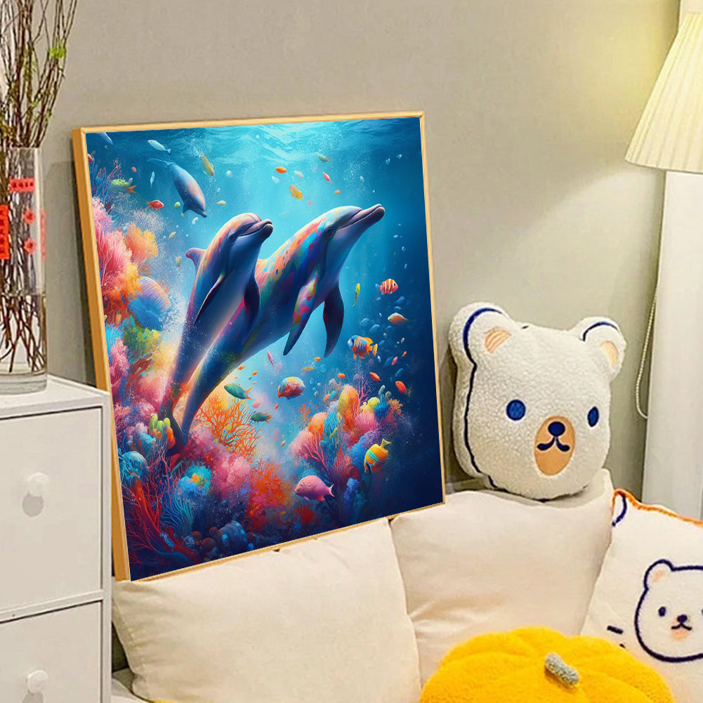 Two Dolphins - Full Round Drill Diamond Painting 40*40CM