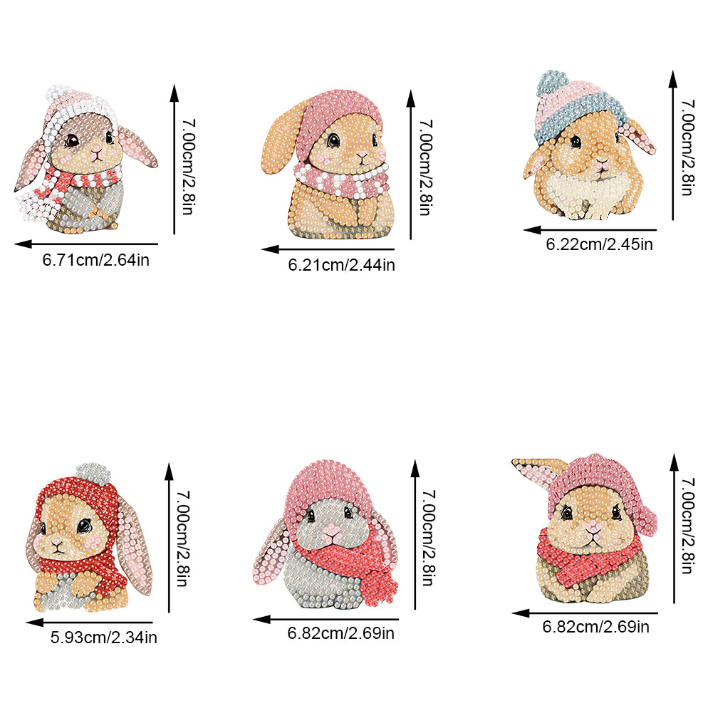 6 PCS Double Sided Special Shape Diamond Painting Keychain (Drooping Ear Rabbit)